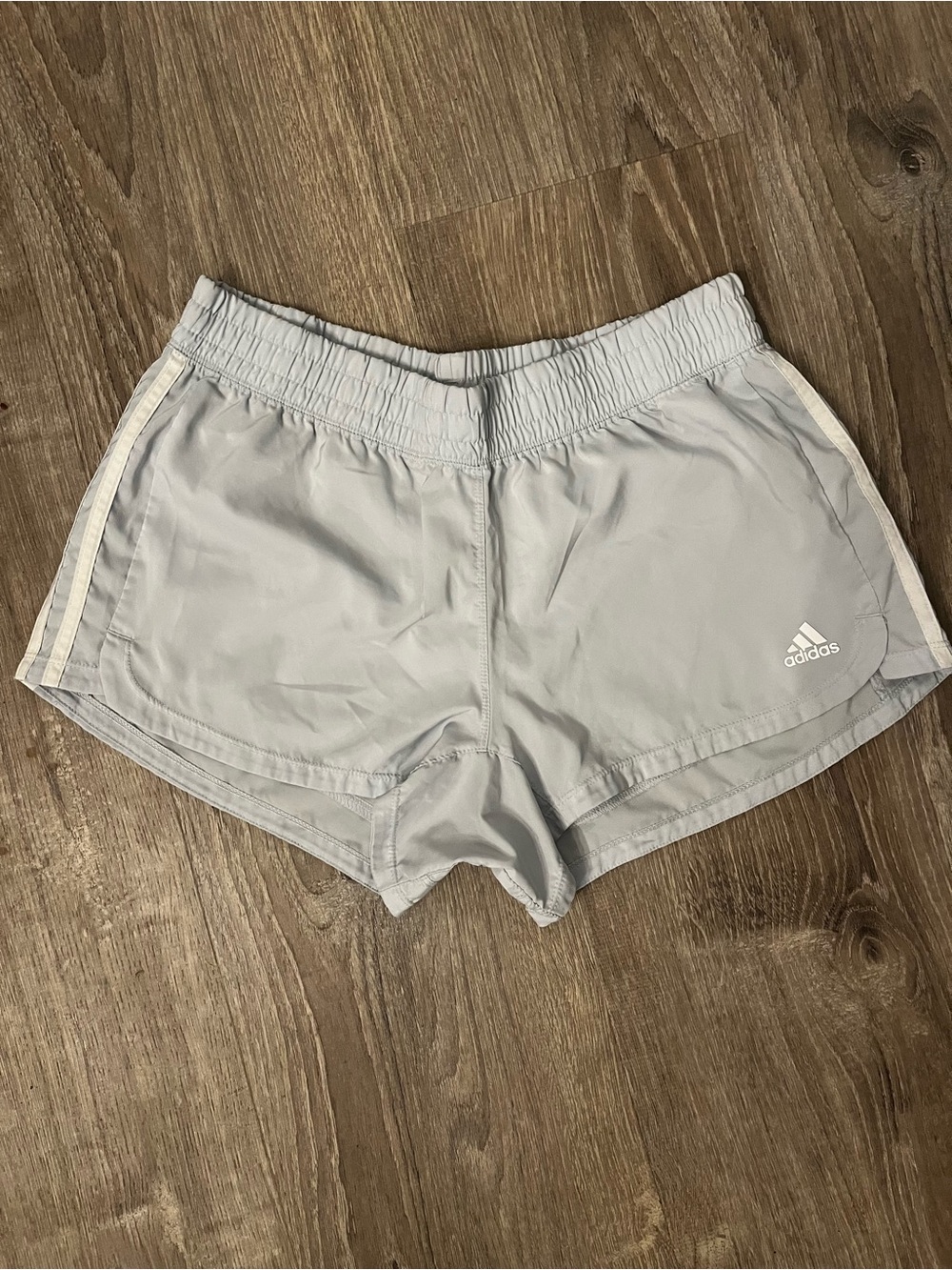 adidas Light Blue Athletic Running Shorts with White Stripes